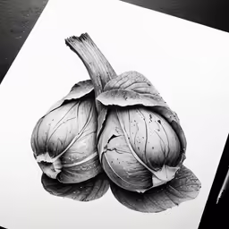an ink drawing of some sort of vegetable