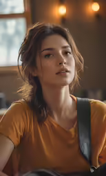 a young woman with her guitar and looking at the sky