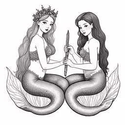 two mermaids holding a knife in their hands
