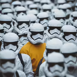 stormtroopers sit in a group as they observe the photographer