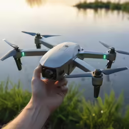 someone holding a camera while flying a quad quad remote
