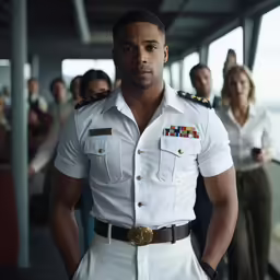 a man in a uniform standing in front of a group