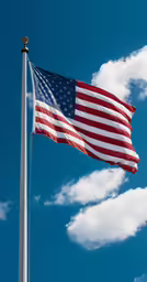 a tall flag is flying in the air