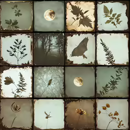 eight different photographs with various leaves and plants on them