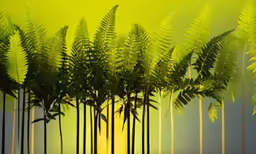 the image shows many green leaves in front of bright colors