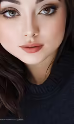 a woman with long brown hair and brown eyes with makeup