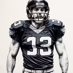a football player is dressed in uniform posing for a photograph
