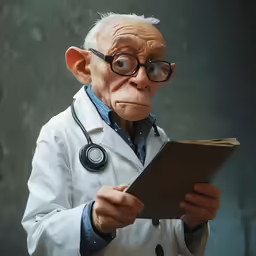 a funny cartoon character reading a book