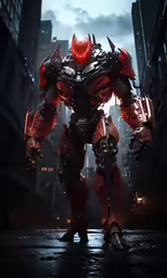 a robot robot standing in the middle of a city street
