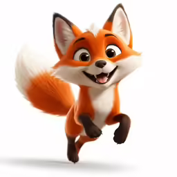 an animated red fox is running on a white background