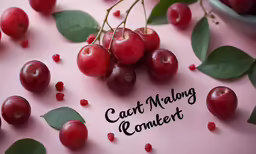 some cherries that are laying out on a pink surface