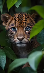 a tiger is surrounded by many green leaves