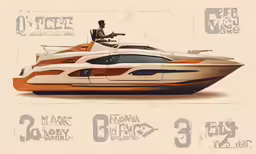 a man driving a speed boat in front of a large sign