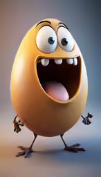 a egg with an open mouth and eyes, showing its tongue out