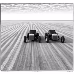 two large sports cars in the middle of a desert