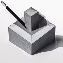 a black pen sitting on top of a cement block