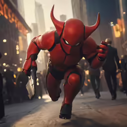 a 3d rendering of a character running through a city at night