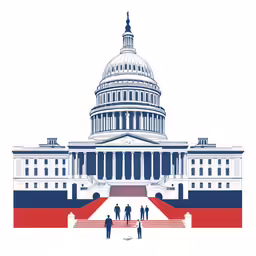 people standing in front of the capital building with red white and blue
