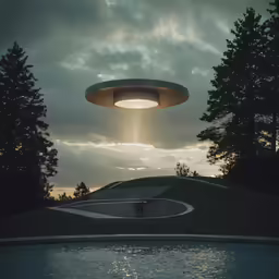 a strange building with a round light in the middle of it