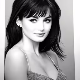 the woman is posing for a black and white photo