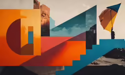 the painting is colored with various shapes