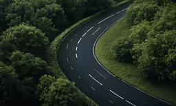 a highway with three lanes on both sides leading into the trees