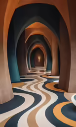 there is a hallway that has multiple stone arches in it