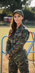 the girl is dressed in camouflage