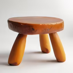wooden stool sitting on top of white table