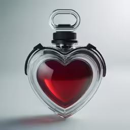 a perfume bottle shaped like a heart