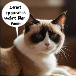 there is a cat with a speech bubble above it