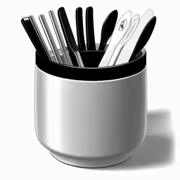 a set of kitchen knives sitting in a cup