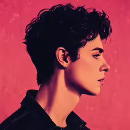 a woman with a short black hair in profile,the side of a woman