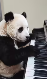 there is a panda bear playing the piano