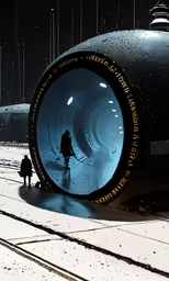 a person walking in the center of a tunnel