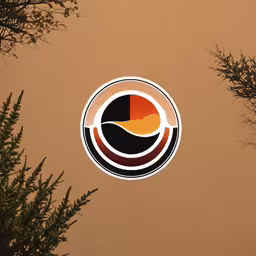 a circular design on a wall with trees,a circular sign with three different shapes on it