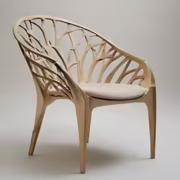 the back side of a chair with a white cushion