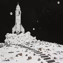 a white clock tower on top of snow covered hillside