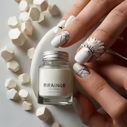 someone with white and black nail polish and nails