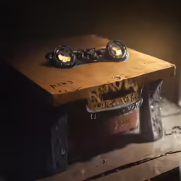 a closeup of a metal object on top of a wooden table