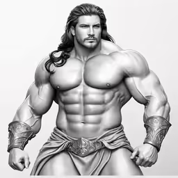 a drawing of a man with muscles in the style of a hero