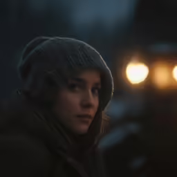 woman at night looking away from the street lights
