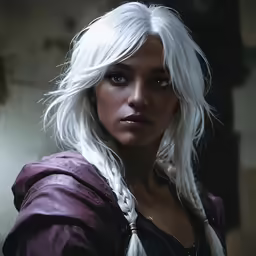 a white haired woman with a braid in her hair