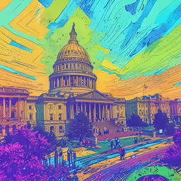 the us capitol building at sunset with people walking by