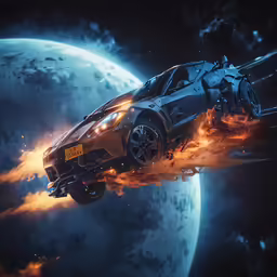 a star wars vehicle speeding across space in front of a moon