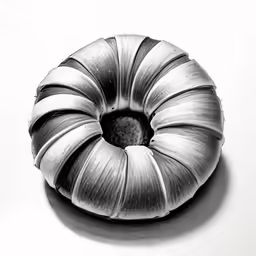 a black and white photograph of a spiral shape pillow