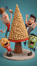 a bunch of animated characters with a very large display