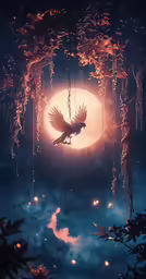 an artistic illustration with birds flying in the sky