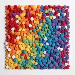 a group of various colored balls on top of a sheet of paper