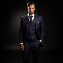 an image of a well dressed man in the studio,the man is dressed in a suit and tie